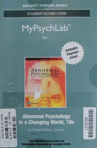 Beispielbild fr NEW MyLab Psychology with Pearson eText -- Standalone Access Card -- for Abnormal Psychology in a Changing World (10th Edition) zum Verkauf von Bulrushed Books