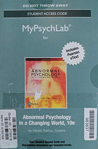 Stock image for NEW MyLab Psychology with Pearson eText -- Standalone Access Card -- for Abnormal Psychology in a Changing World (10th Edition) for sale by Bulrushed Books