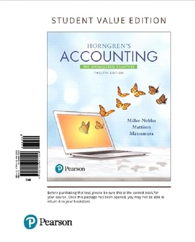 Stock image for Horngren's Accounting: The Managerial Chapters, Student Value Edition for sale by HPB-Red