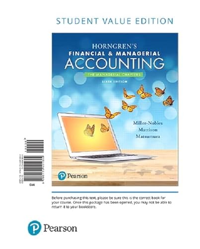 Beispielbild fr Horngren's Financial & Managerial Accounting: The Managerial Chapters zum Verkauf von BooksRun