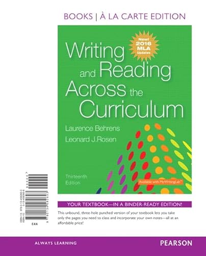 Stock image for Writing and Reading Across the Curriculum, MLA Update Edition -- Books a la Carte for sale by A Team Books