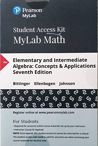 

MyLab Math with Pearson eText -- Standalone Access Code Card -- for Elementary and Intermediate Algebra: Concepts and Applications Seventh 7e 7th