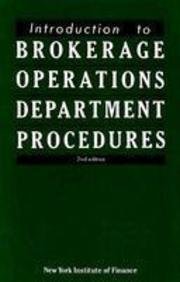 Beispielbild fr Introduction to Brokerage Operation Department Procedures zum Verkauf von Better World Books