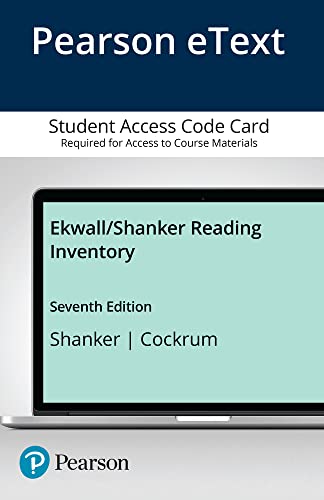 Stock image for Ekwall/Shanker Reading Inventory, Pearson eText -- Access Card for sale by HPB-Red