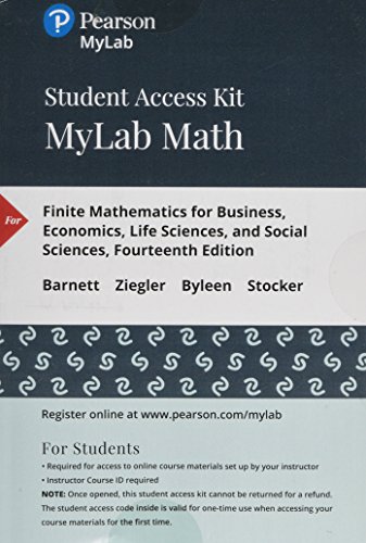 Imagen de archivo de MyLab Math with Pearson eText -- 24-Month Standalone Access Card -- for Finite Mathematics for Business, Economics, Life Sciences, and Social Sciences (14th Edition) a la venta por Textbooks_Source