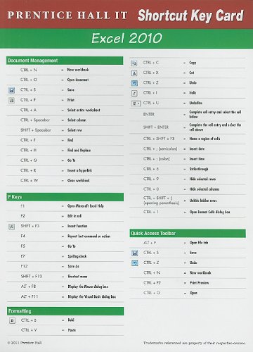 9780135104057: Prentice Hall Excel 2010 Shortcut Card (Prentice Hall IT Shortcut Key Card)