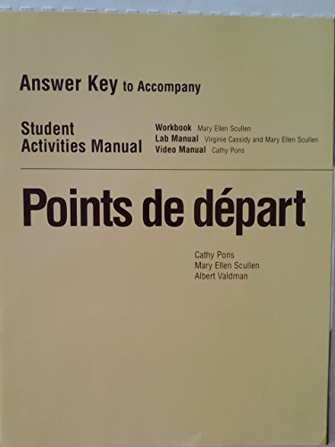 Points De Depart (9780135153659) by Pons, Cathy; Scullen, Mary Ellen; Valdman, Albert