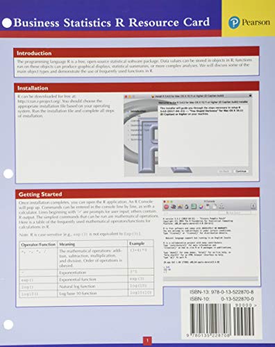 9780135228708: R Study Card for Business Statistics