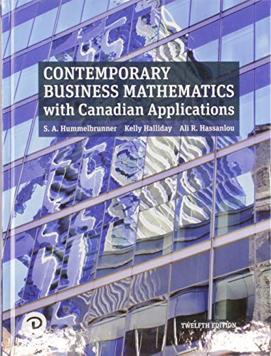 Stock image for Contemporary Business Mathematics with Canadian Applications (12th Edition) for sale by ThriftBooks-Dallas