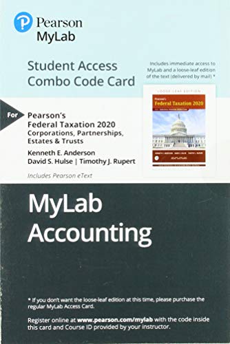 Beispielbild fr Pearson`s Federal Taxation 2020 Corporations, Partnerships, Estates & Trusts Mylab Accounting Combo Access Card zum Verkauf von Buchpark