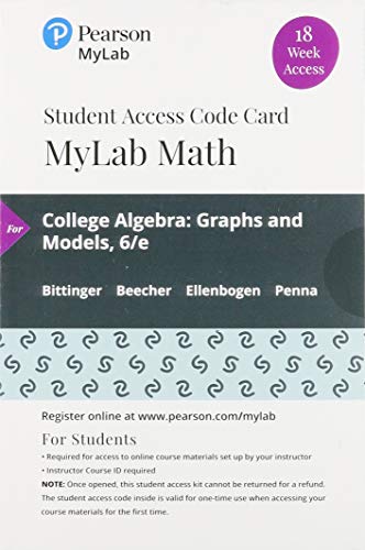 Stock image for MyLab Math with Pearson eText -- Access Card -- for College Algebra: Graphs and Models (18-Weeks) for sale by jasonybooks