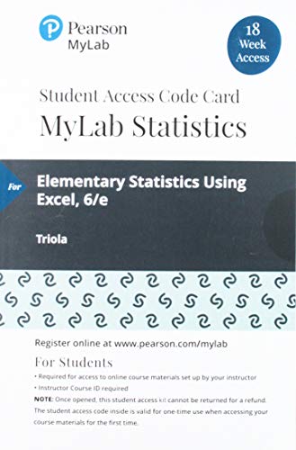 Stock image for MyLab Statistics with Pearson eText -- 18 Week Standalone Access Card -- for Elementary Statistics Using Excel for sale by jasonybooks