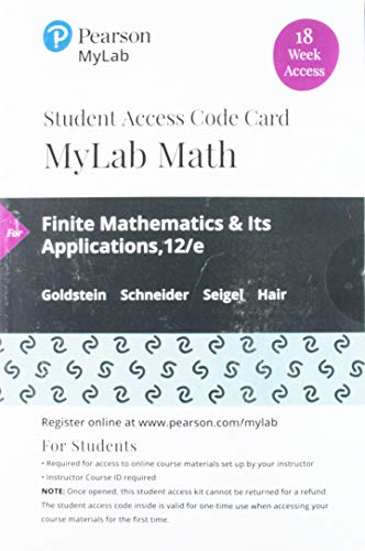 Imagen de archivo de MyLab Math with Pearson eText -- 18 Week Standalone Access Card -- for Finite Mathematics & Its Applications a la venta por Textbooks_Source