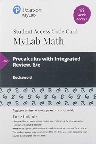 Beispielbild fr Mylab Math With Pearson Etext -- 18 Week Standalone Access Card -- for Precalculus With Integrated Review zum Verkauf von Buchpark
