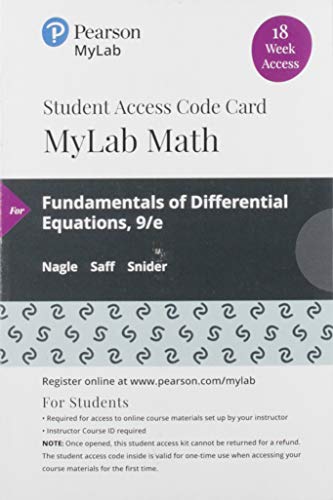 Imagen de archivo de MyLab Math with Pearson eText -- 18 Week Standalone Access Card -- for Fundamentals of Differential Equations a la venta por BookHolders