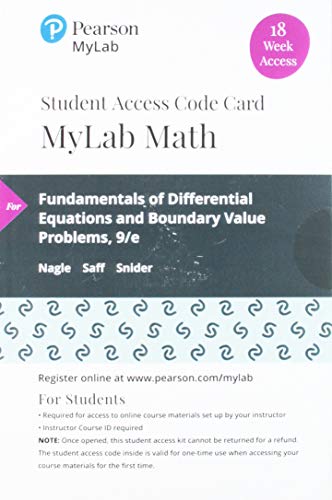 Beispielbild fr MyLab Math with Pearson eText -- 18 Week Standalone Access Card -- for Fundamentals of Differential Equations and Boundary Value Problems zum Verkauf von Textbooks_Source
