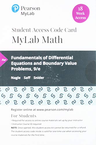 Imagen de archivo de MyLab Math with Pearson eText -- 18 Week Standalone Access Card -- for Fundamentals of Differential Equations and Boundary Value Problems a la venta por Textbooks_Source