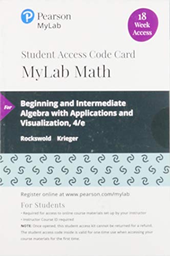 Stock image for MyLab Math with Pearson eText -- 18 Week Standalone Access Card -- for Beginning and Intermediate Algebra with Applications And Visualization for sale by jasonybooks