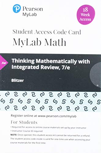 Stock image for MyLab Math with Pearson eText -- 18 Week Standalone Access Card -- for Thinking Mathematically with Integrated Review for sale by jasonybooks