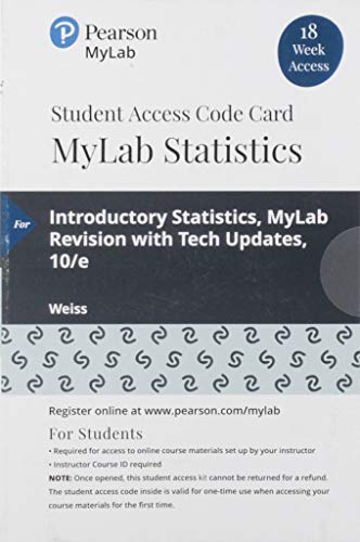 

MyLab Statistics with Pearson eText -- 18 Week Standalone Access Card -- for Introductory Statistics MyLab Revision