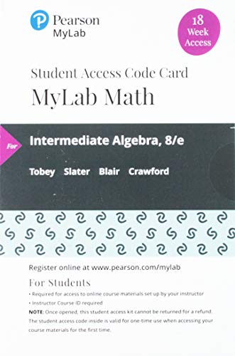 Imagen de archivo de MyLab Math with Pearson eText -- 18 Week Standalone Access Card -- for Intermediate Algebra a la venta por jasonybooks