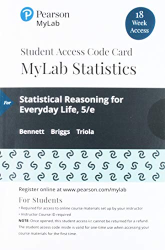 Beispielbild fr MyLab Statistics with Pearson eText -- 18 Week Standalone Access Card -- for Statistical Reasoning for Everyday Life zum Verkauf von jasonybooks