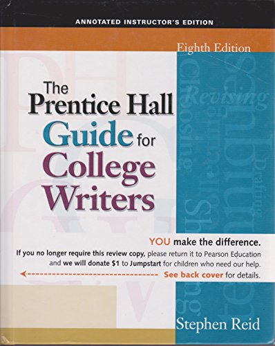 Stock image for THE PRENTICE HALL GUIDE FOR COLLEGE WRITERS - EIGHTH EDITION (ANNOTATED INSTRUCTOR'S EDITION) for sale by HPB-Red