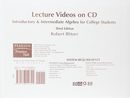 Stock image for Introductory Intermediate Algebra for College Students Lecture Series for sale by BombBooks