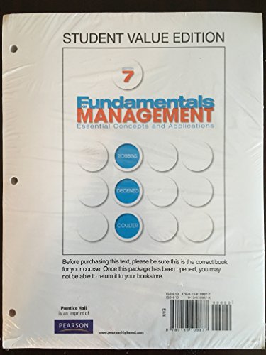 Fundamentals of Management, Student Value Edition (9780136109877) by Robbins, Stephen P; DeCenzo, David A; Coulter, Mary