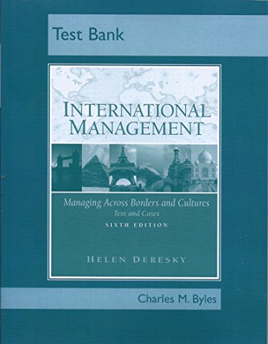 Beispielbild fr TEST BANK for International Management (Managing Across Borders and Cultures - Text and Cases) - 6th Edition zum Verkauf von Better World Books