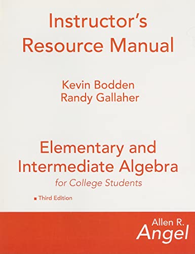 Stock image for Elementary and Intermediate Algebra for College Students Instructor's Resource Manual for sale by Iridium_Books