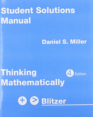 Beispielbild fr Thinking Mathematically Blitzer- Student Solutions Manual zum Verkauf von Wonder Book