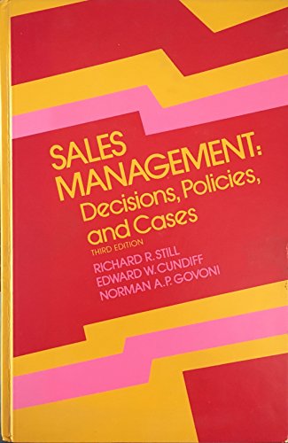 Beispielbild fr Sales management: Decisions, policies, and cases zum Verkauf von Wonder Book