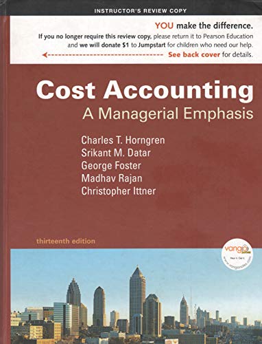 Stock image for Cost Accounting, A Managerial Emphasis (Instructor's Edition) for sale by ThriftBooks-Dallas