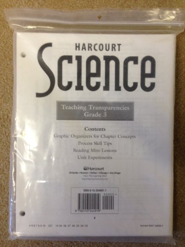 Beispielbild fr Harcourt Science Teaching Transparencies Grade 3: Graphic Organizers for Chapter Concepts, Process Skill Tips, Reading Mini-lessons, Unit Experiments (2003) zum Verkauf von HPB-Red