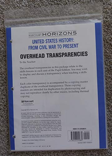 Stock image for Harcourt Horizons: Skills Transparencies Grade 5 United States History: Civil War to Present for sale by Booksavers of MD
