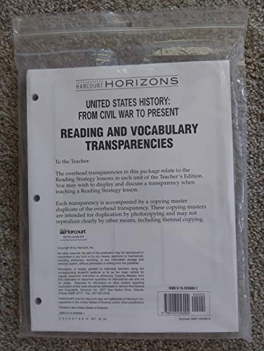 Stock image for Harcourt Horizons: Reading and Vocabulary Transparencies Grade 5 United States History: Civil War to Present for sale by Booksavers of MD