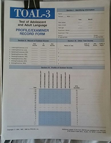 Test of Adolescent and Adult Language: Profile/Examiner Record Forms, 50 (9780158898049) by Hammill, Donald; Brown, Virginia; Larsen, Stephen