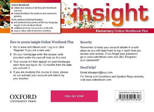 Beispielbild fr insight: Elementary: Online Workbook Plus - Card with Access Code zum Verkauf von Brook Bookstore