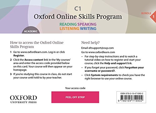 Imagen de archivo de Oxford Online Skills Program: C1,. General English Bundle 1 - Card with Access Code (Cards) a la venta por Iridium_Books