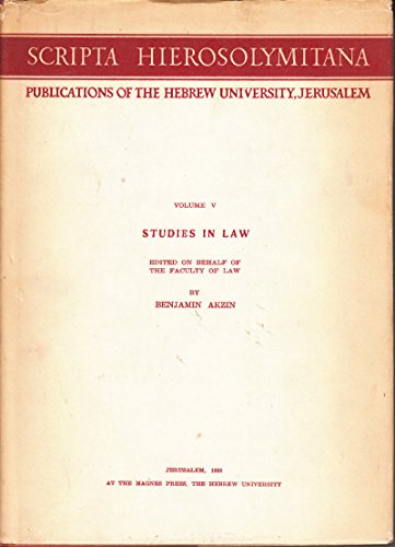 Imagen de archivo de Studies in Law. Scripta Hierosolymitana Volume V a la venta por Zubal-Books, Since 1961