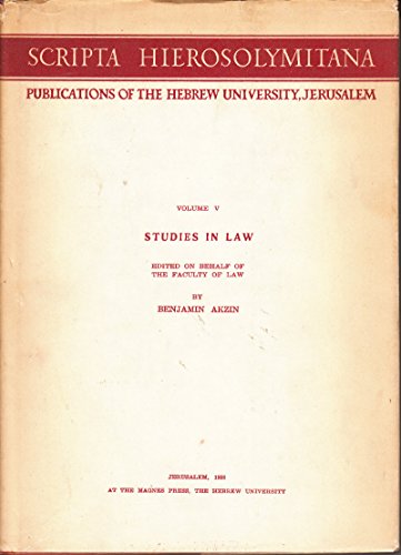 Stock image for Studies in Law. Scripta Hierosolymitana Volume V for sale by Zubal-Books, Since 1961