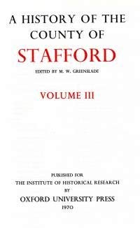 Imagen de archivo de A History of the County of Stafford. Volume III (3). [Victoria County History]. a la venta por G. & J. CHESTERS