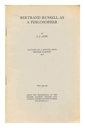 Imagen de archivo de Bertrand Russell as a Philosopher (Lecture on a Master Mind) a la venta por Row By Row Bookshop