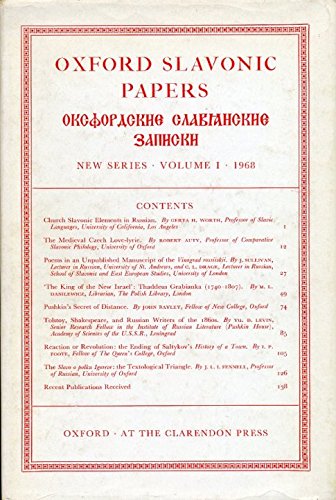 9780198156314: Oxford Slavonic Papers: New Series: v. 1