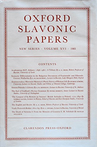 Oxford Slavonic Papers (Oxford Slavonic Papers New Series, Volume XVI) (9780198156598) by Fennell, J. L. I.; Stone, G. C.