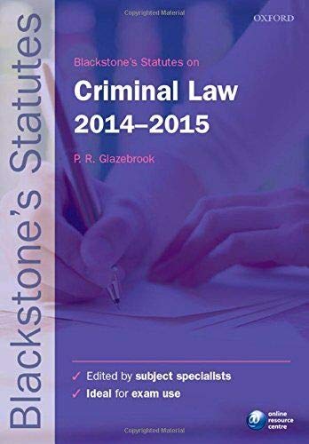 Beispielbild fr [(Blackstones Statutes on Criminal Law 2014-2015)] [Author: Peter Glazebrook] published on (October, 2014) zum Verkauf von Reuseabook