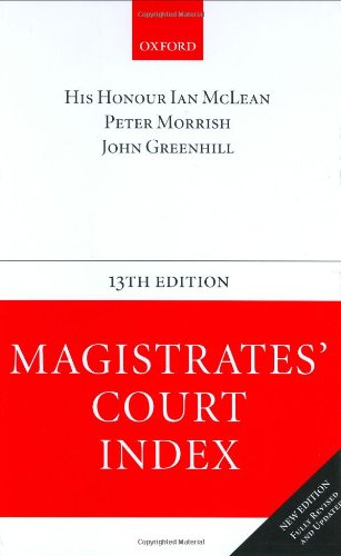 Imagen de archivo de Magistrates' Court Index a la venta por GoldenWavesOfBooks