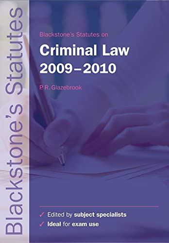 Beispielbild fr Blackstone's Statutes on Criminal Law 2009-2010 (Blackstone's Statute Series) zum Verkauf von AwesomeBooks