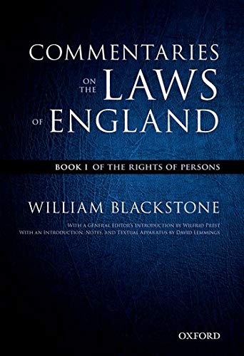 Beispielbild fr The Oxford Edition of Blackstone's: Commentaries on the Laws of England: Book I: Of the Rights of Persons zum Verkauf von medimops